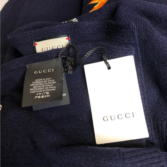 Gucci Unisex Embroidered Scarf Cashmere Wrap - Picture 4 of 7